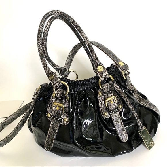 Marc Fisher handbag black patent leather with gold hardware New - Picture 2 of 5